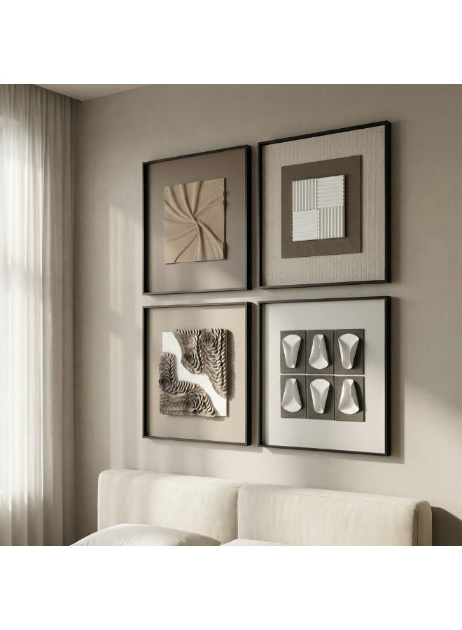 50x50cm 3D Abstract Art Wall Decor | Nordic Minimalist Framed Sculptural Panels | Modern Textured Home Art Set of 4 - Image 3